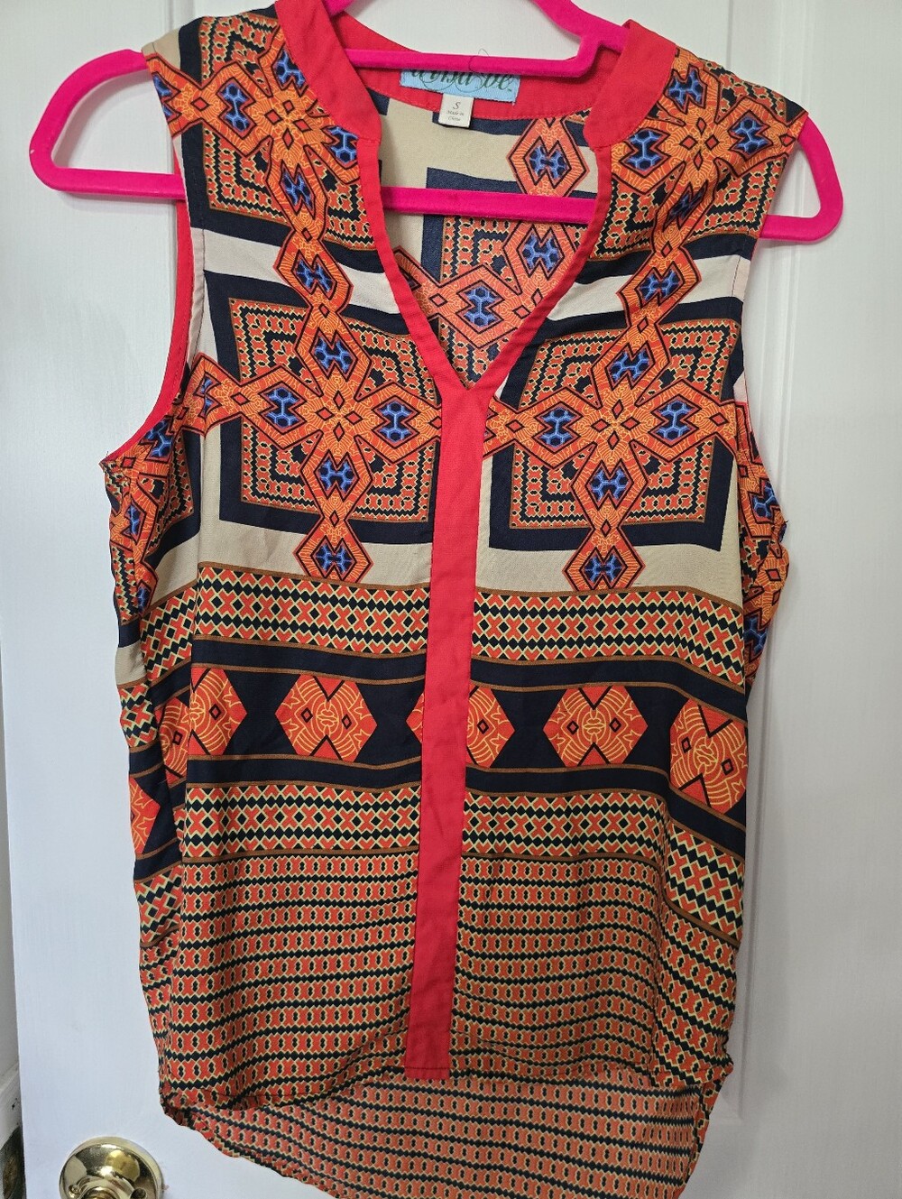 dina be Sleeveless Aztec Print Camisole in Orange, Black, Cream and Blue